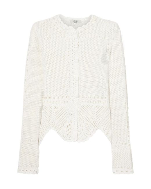 Erdem White Crocheted Cotton Peplum Cardigan