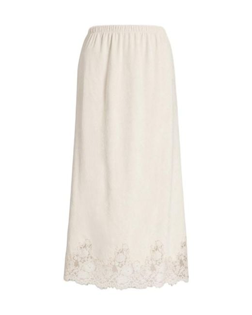 Alberta Ferretti White Straight Midi Skirt With Lace Trim