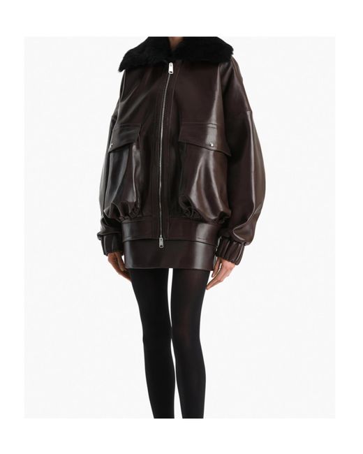 Khaite Black Daemon Oversized Leather Jacket With Shearling Collar