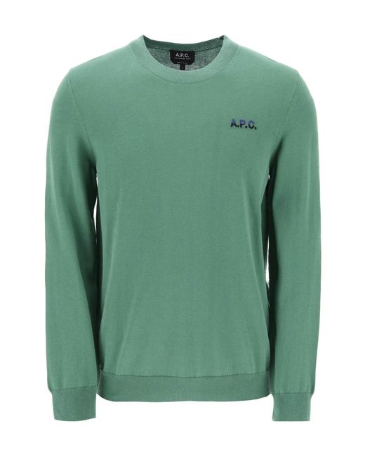 A.P.C. Green Logo Embroidered Knit Jumper for men