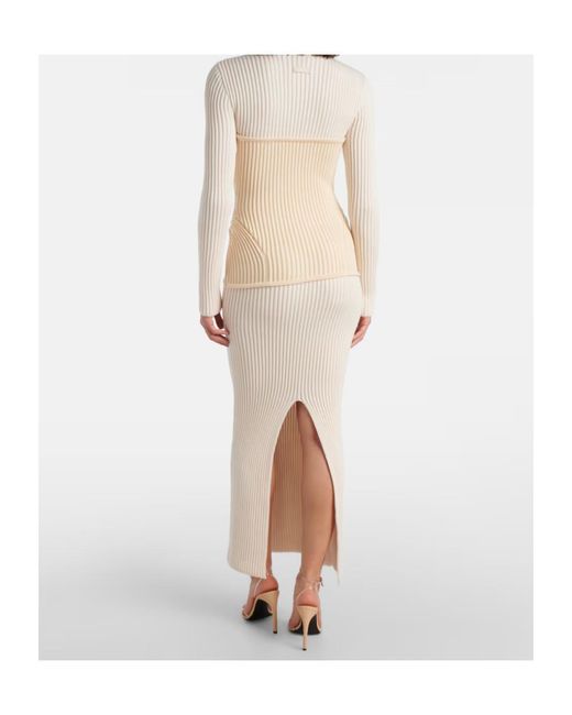 Jean Paul Gaultier White Ribbed-Knit Wool-Blend Maxi Dress