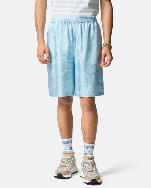 Versace Blue Barocco-Printed Elasticated Waistband Shorts for men