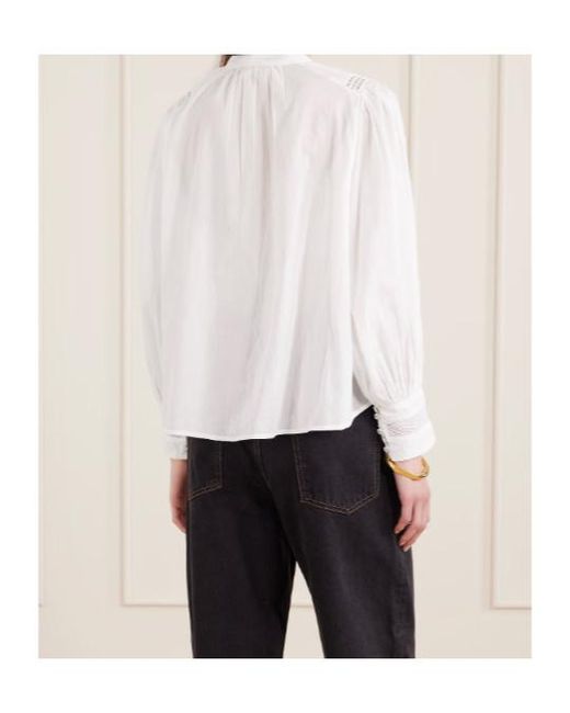Farm Rio White Pintuck Lace Panel Blouse