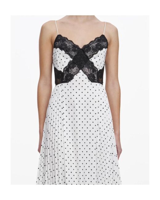 Self-Portrait White Polka-Dot Lace-Trim Dress
