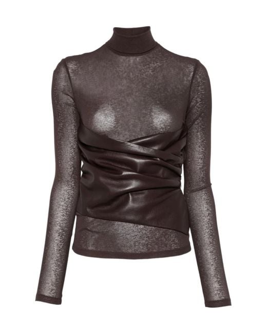 Nanushka Brown Draped-Panel Turtleneck Top