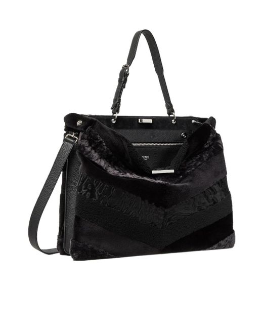 Fendi Black Maxi Peekaboo Soft Inlaid Fur Bag for men