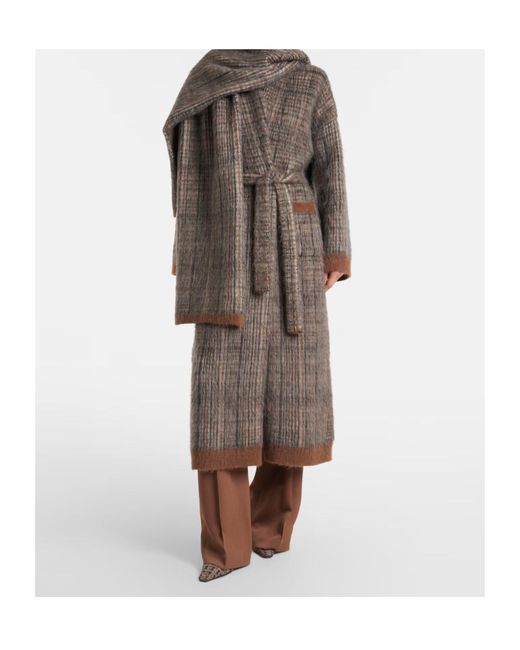 Brunello Cucinelli Brown Checked Mohair And Wool-Blend Wrap Coat