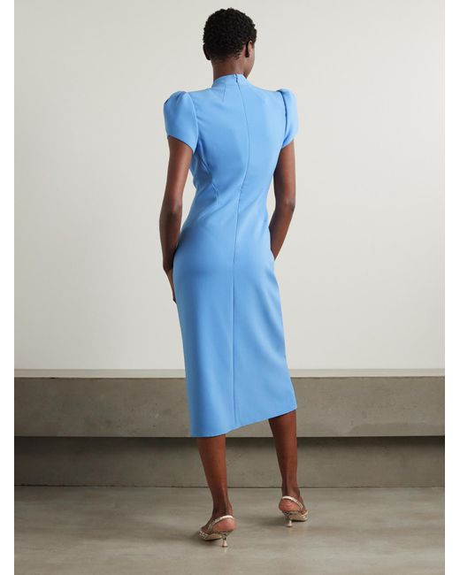 Jenny Packham Blue Crystal-Embellished Crepe Evening Gown