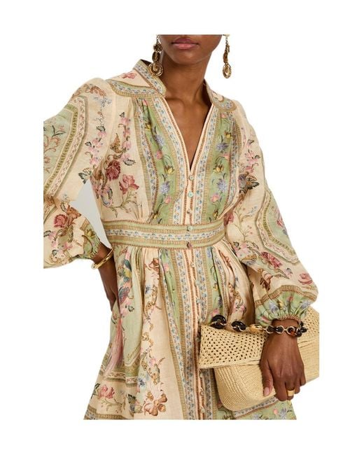 Zimmermann Natural Roselight Printed Linen Mini Dress