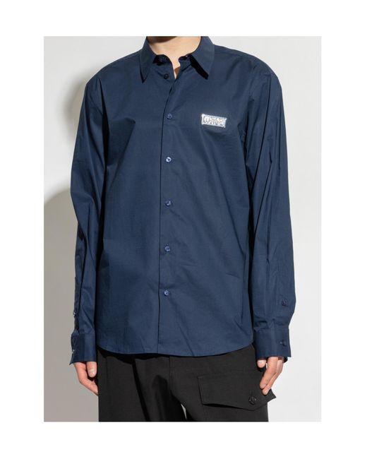 Versace Jeans Blue Couture Logo Plaque Long-Sleeved Shirt for men