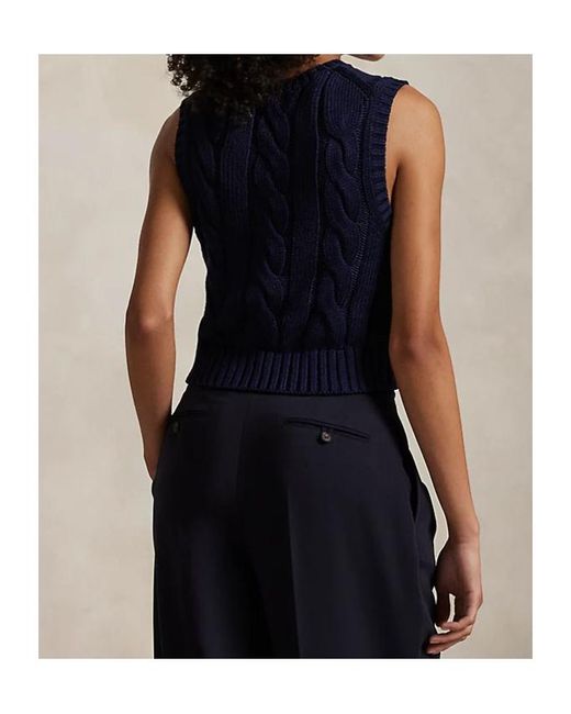 Polo Ralph Lauren Blue Cable-Knit Cropped Vest
