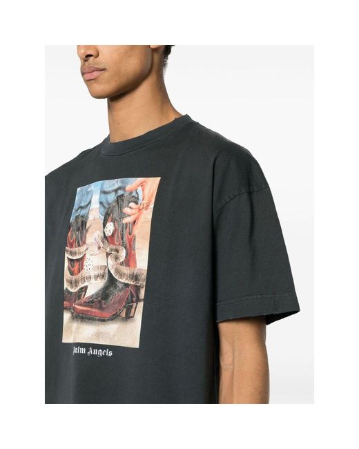 Palm Angels Black T-Shirt With Western Print for men