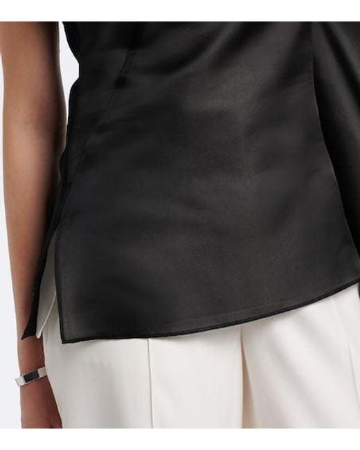 Rohe Black Draped One-Shoulder Silk Top