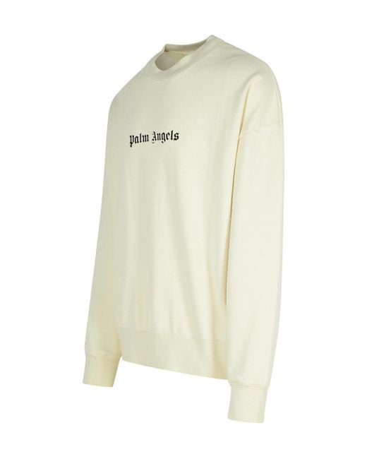 Palm Angels White Logo Printed Crewneck Sweatshirt for men