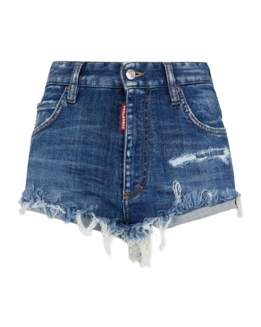 DSquared² Blue Medium Wash Trucker Hot Shorts