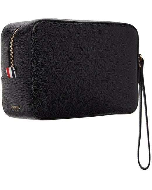 Thom Browne Black Four-Bar Detailed Zipped Wash Bag for men