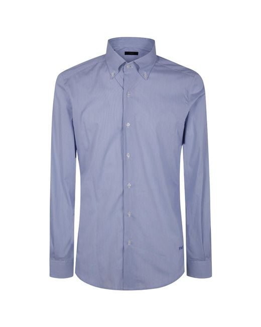 Fay Blue Logo-Embroidered Shirt for men
