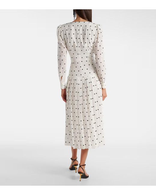 Alessandra Rich White Polka-Dot Silk Midi Dress