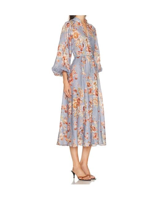 Zimmermann Multicolor Awaken Billow Floral Printed Long Dress