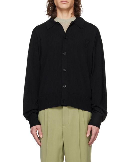 AMI Black Long-Sleeved Button-Up Cardigan for men