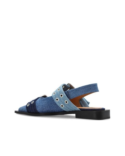 Ganni Blue Buckled Slingback Flat Shoes