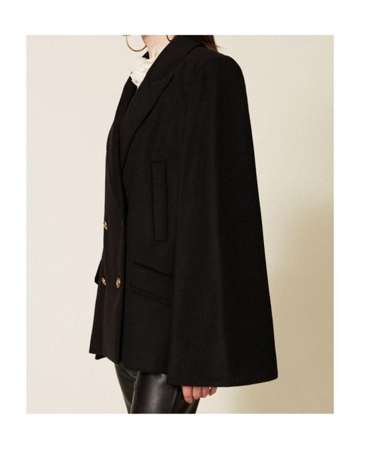 Twinset Black Wool-Blend Double-Breasted Coat