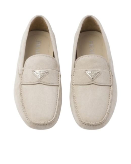 Prada White Suede Driving Shoes for men