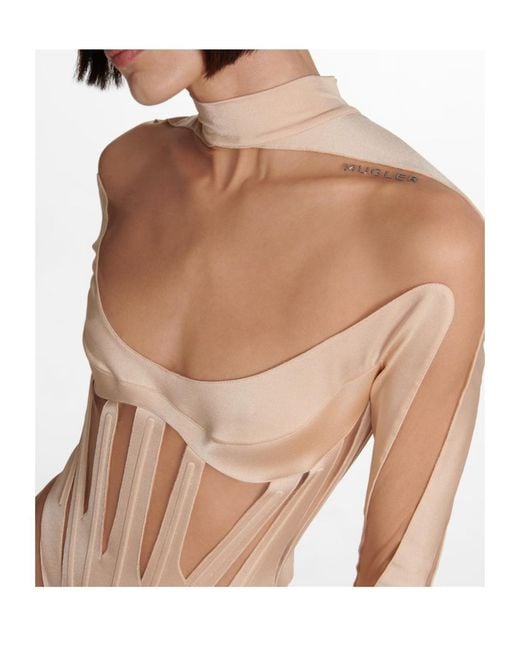 Mugler Natural Sewn-Together Lace Jumpsuit