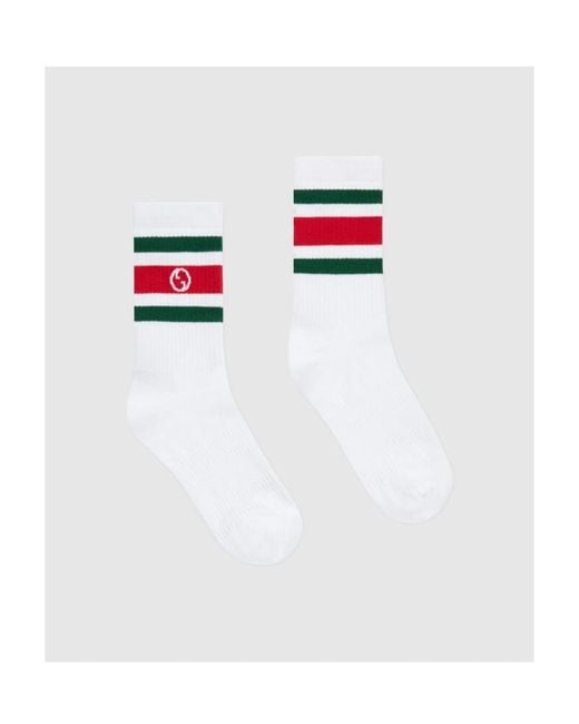 Gucci White Interlocking G Ribbed Knit Socks for men
