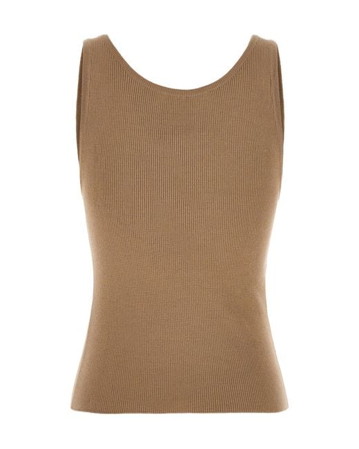 Moschino Brown Logo Plaque Ribbed-Knit Tank Top