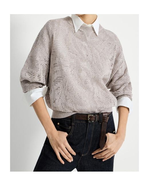 Brunello Cucinelli Gray Open-Knit Sweater