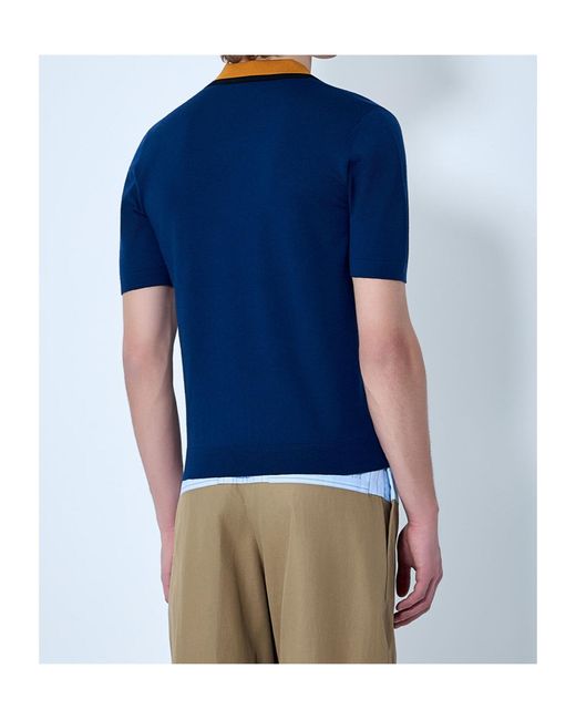Dries Van Noten Blue Striped Collared Knitted Top for men