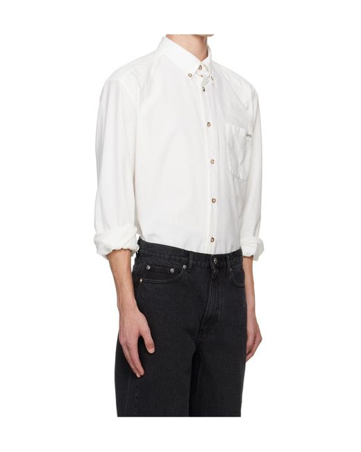 A.P.C. White Buttoned Long-Sleeved Shirt for men
