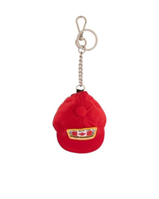 DSquared² Red Logo-Patch Baseball Cap Keyring for men