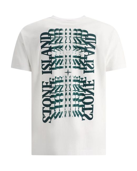 Stone Island White Logo-Print T-Shirt for men