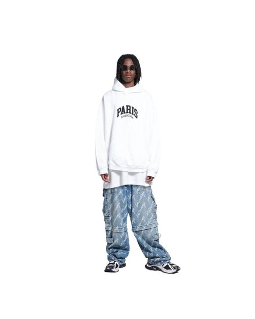 Balenciaga White Logo Embroidered Oversized Hoodie for men