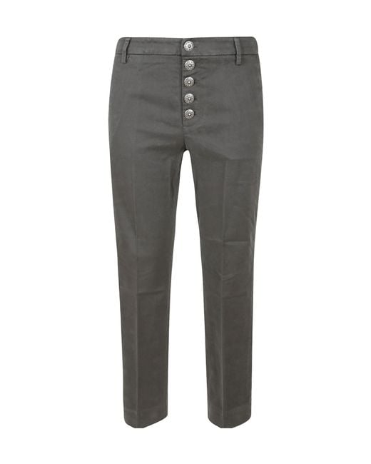Dondup Gray Button-Front Slim Pants