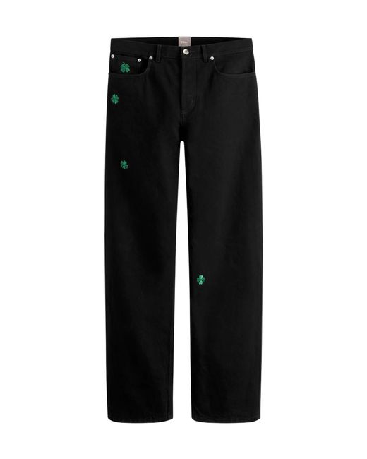 Dior Black Regular Jeans With Clover Embroideries for men