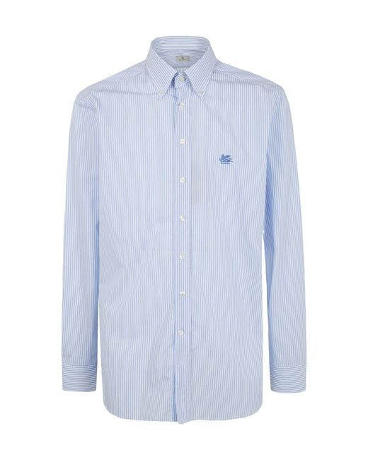 Etro Blue Pegaso Embroidered Striped Shirt for men