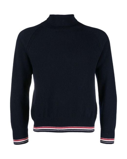 Thom Browne Blue High Neck Knitted Sweater for men