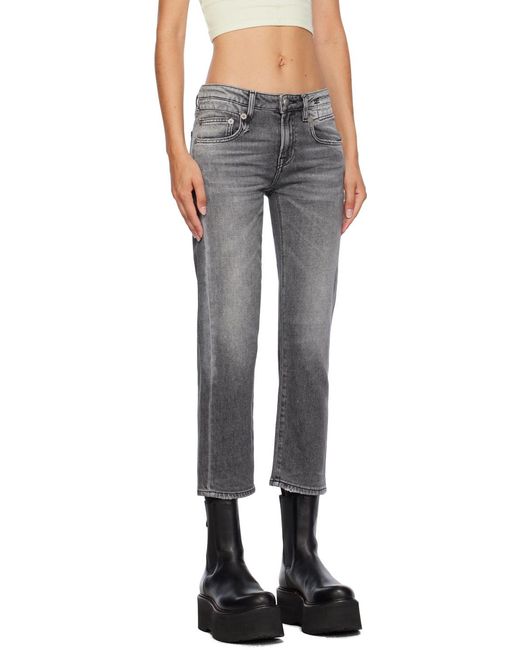 R13 Gray Mid Rise Distressed Edge Jeans