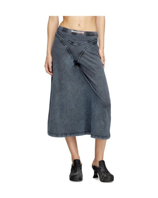 DIESEL Blue O-Alline Logo Patch Midi Skirt