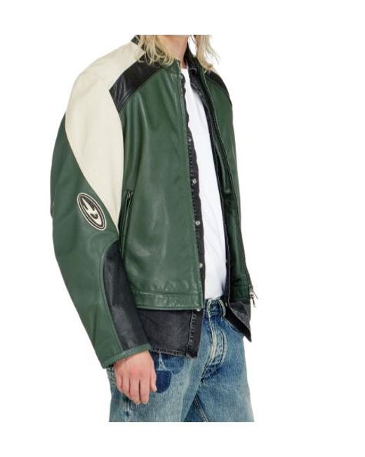 DIESEL Green L-Ahti Leather Jacket for men