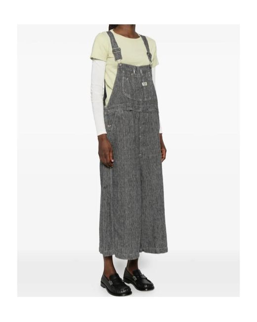 R13 Gray Button Bib Overall
