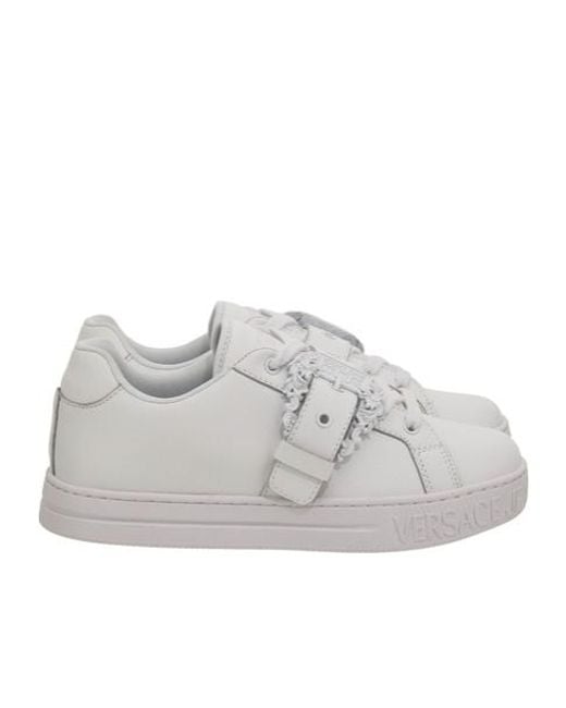 Versace Gray Buckle-Strap Sneakers