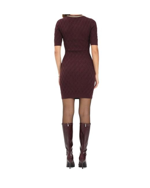 Elisabetta Franchi Red Diamond Pattern Knitted Mini Dress