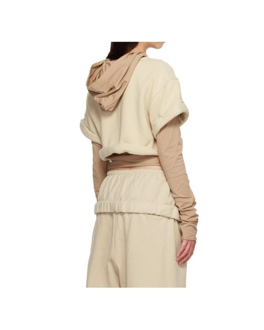 we11done Natural Rolled-Up Layered Hoodie