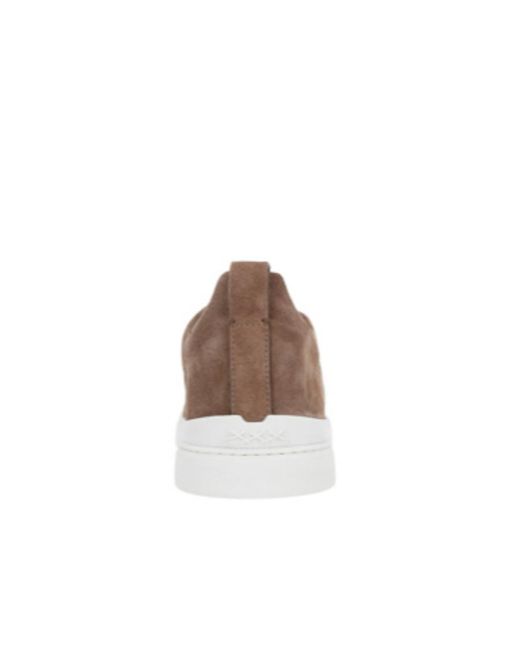 Zegna Brown Triple Stitch Slip-On Sneakers for men