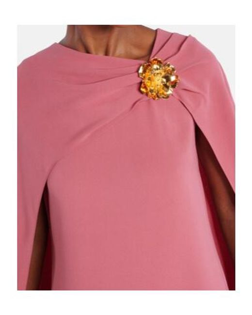 Oscar de la Renta Pink Caped Silk-Blend Gown