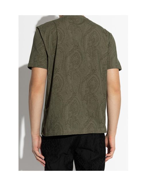 Etro Green Pattern-Printed Crewneck T-Shirt for men